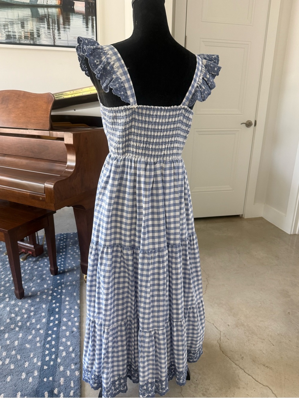 Shabby Chic Blue Gingham Tiered Button-Front Sundress - Picture 2 of 6